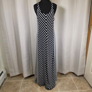 LC Lauren Conrad Striped Maxi Dress L Black White Racerback Casual